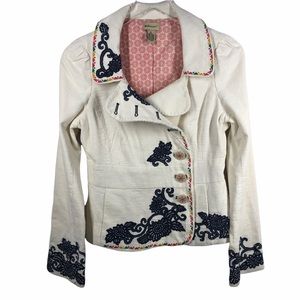 Elevenses | Cream Corduroy Embroidered Blazer Sz 6